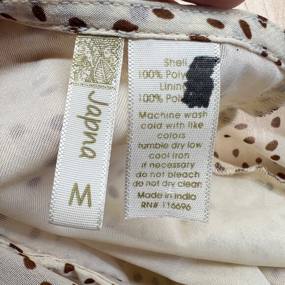 Japna Polka Dot Faux Wrap Blouse Smocked Waist Cream Beige Size Medium - Picture 7 of 8